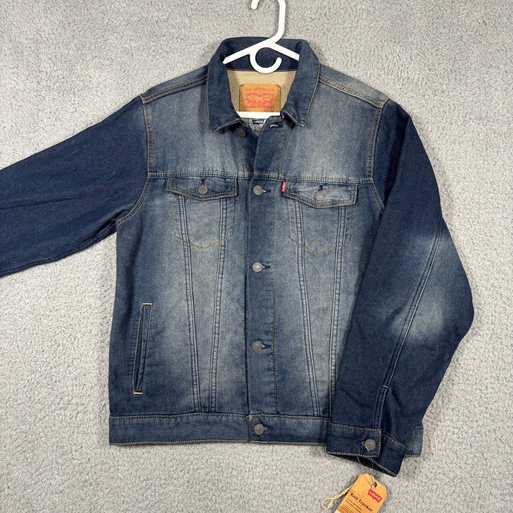 Levis Knit Trucker Jacket Kids XL Blue Indigo Denim Sweatshirt Style 917619-M70
